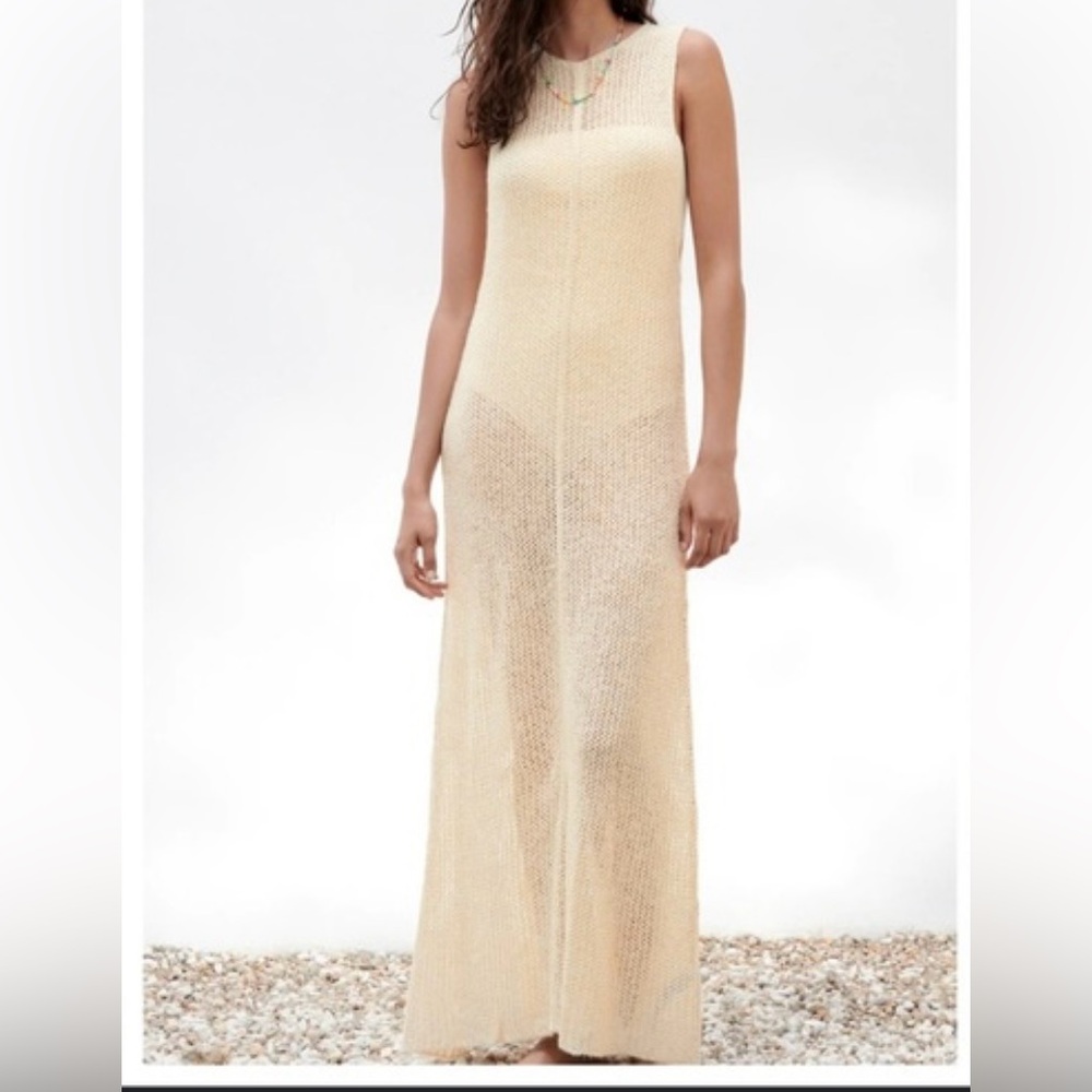 Zara Cream Lined Knit Sleeveless Maxi Dress